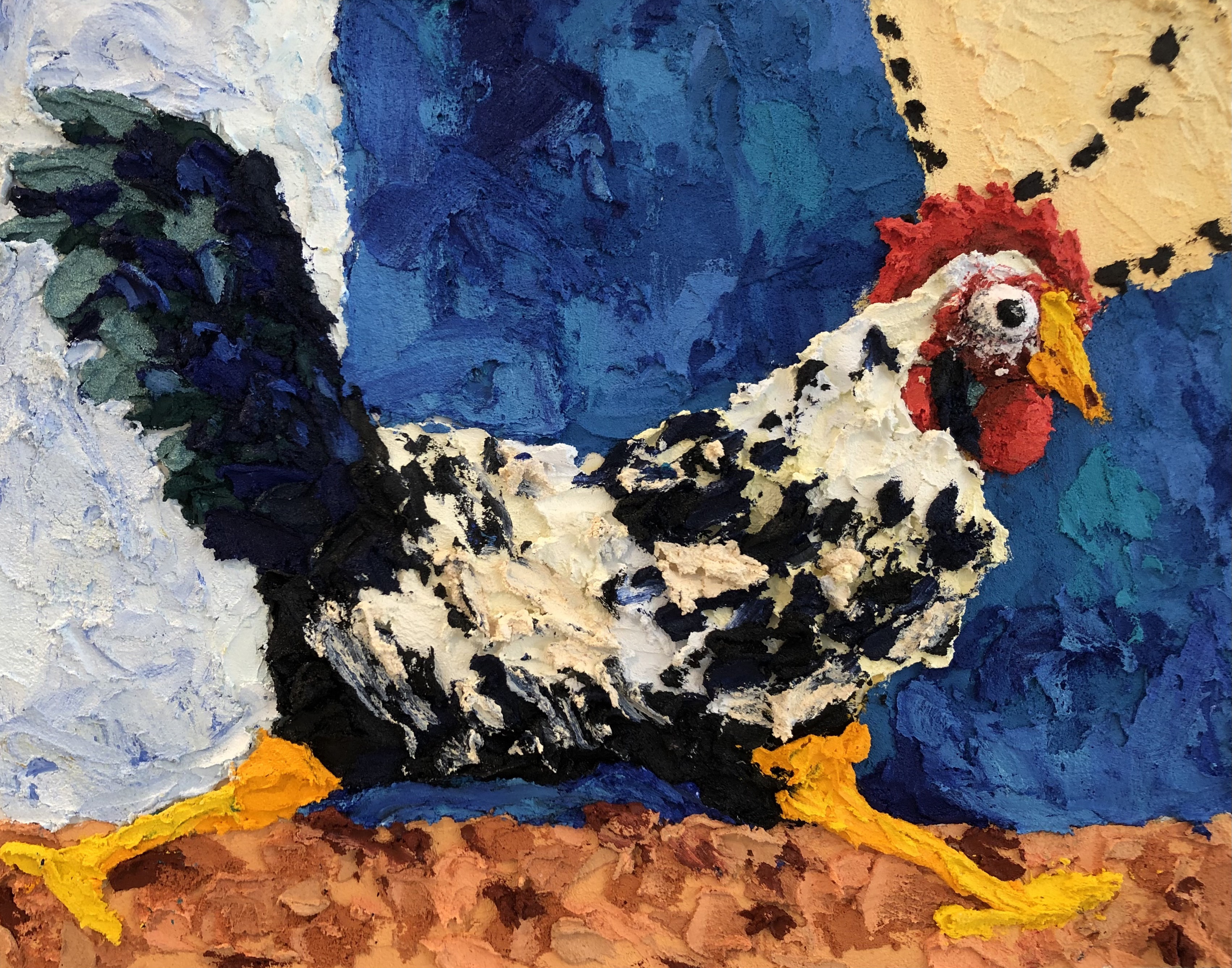 Textured painting of a rooster