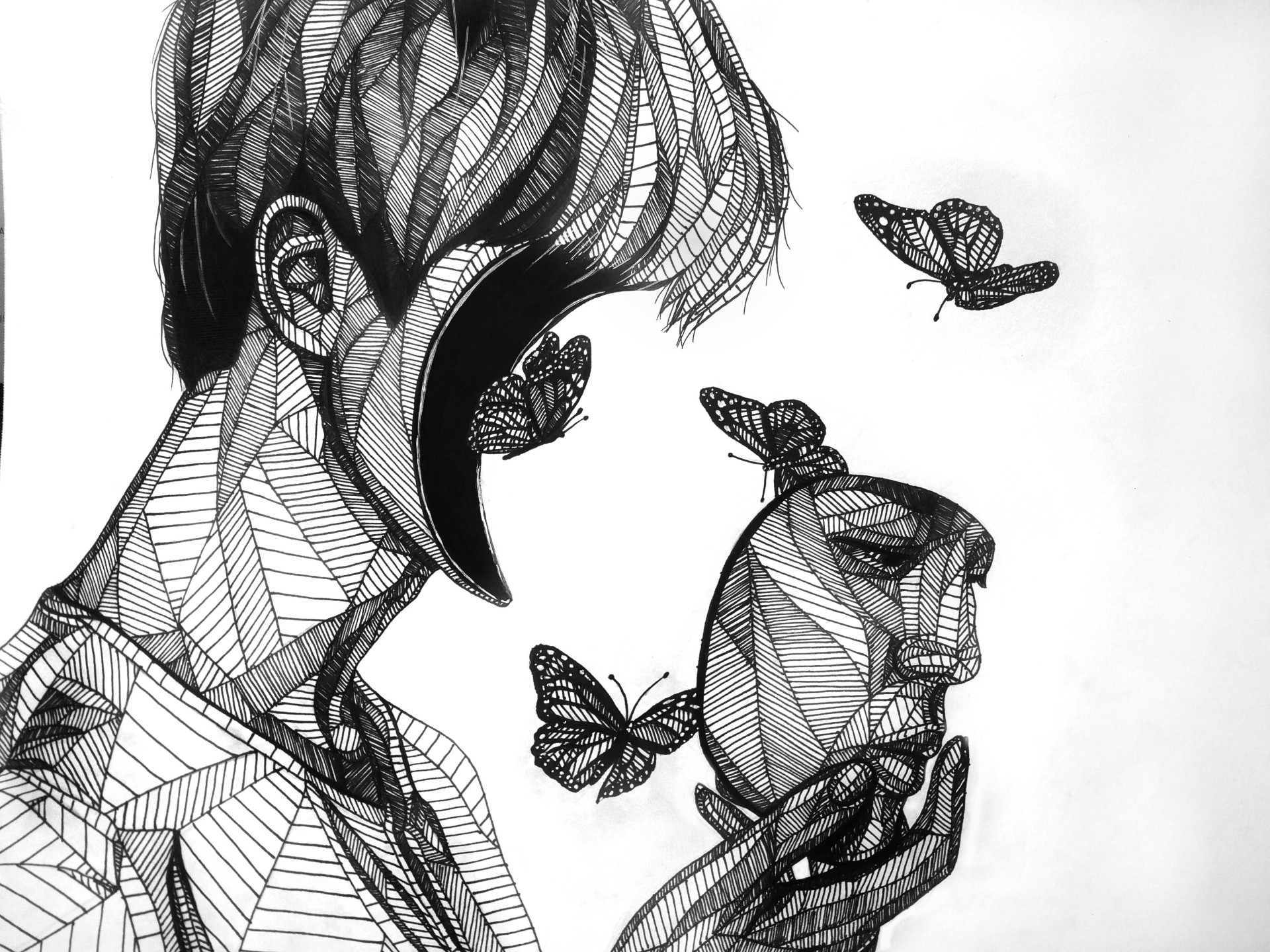 A person removes their face and butterflies fly out